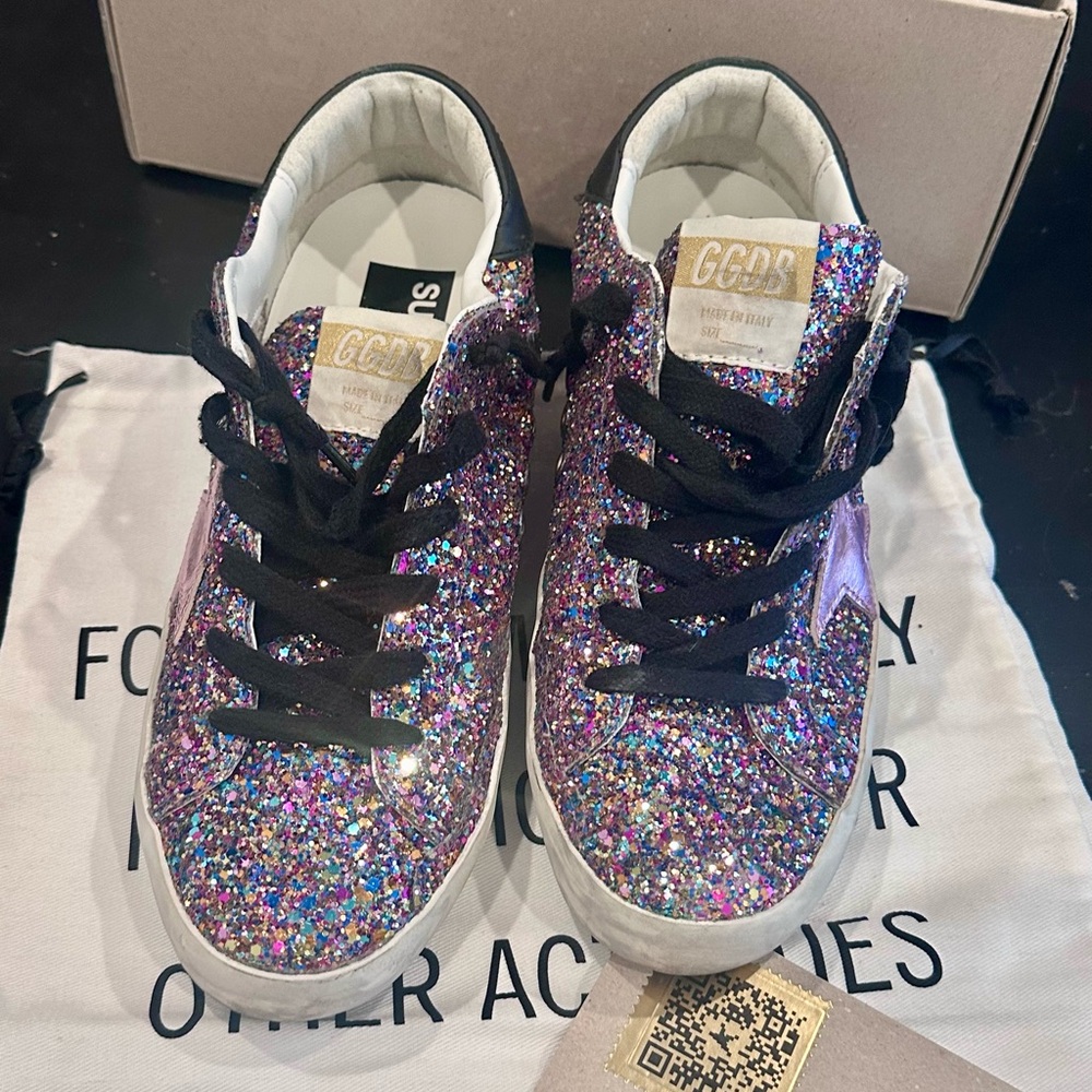 Golden Goose Glitter Sneakers with Black Laces